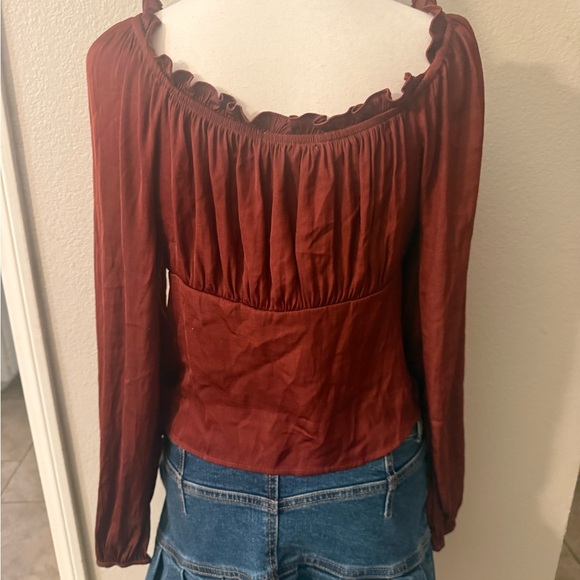 Chic Button-Up Rust Blouse - Picture 3 of 5